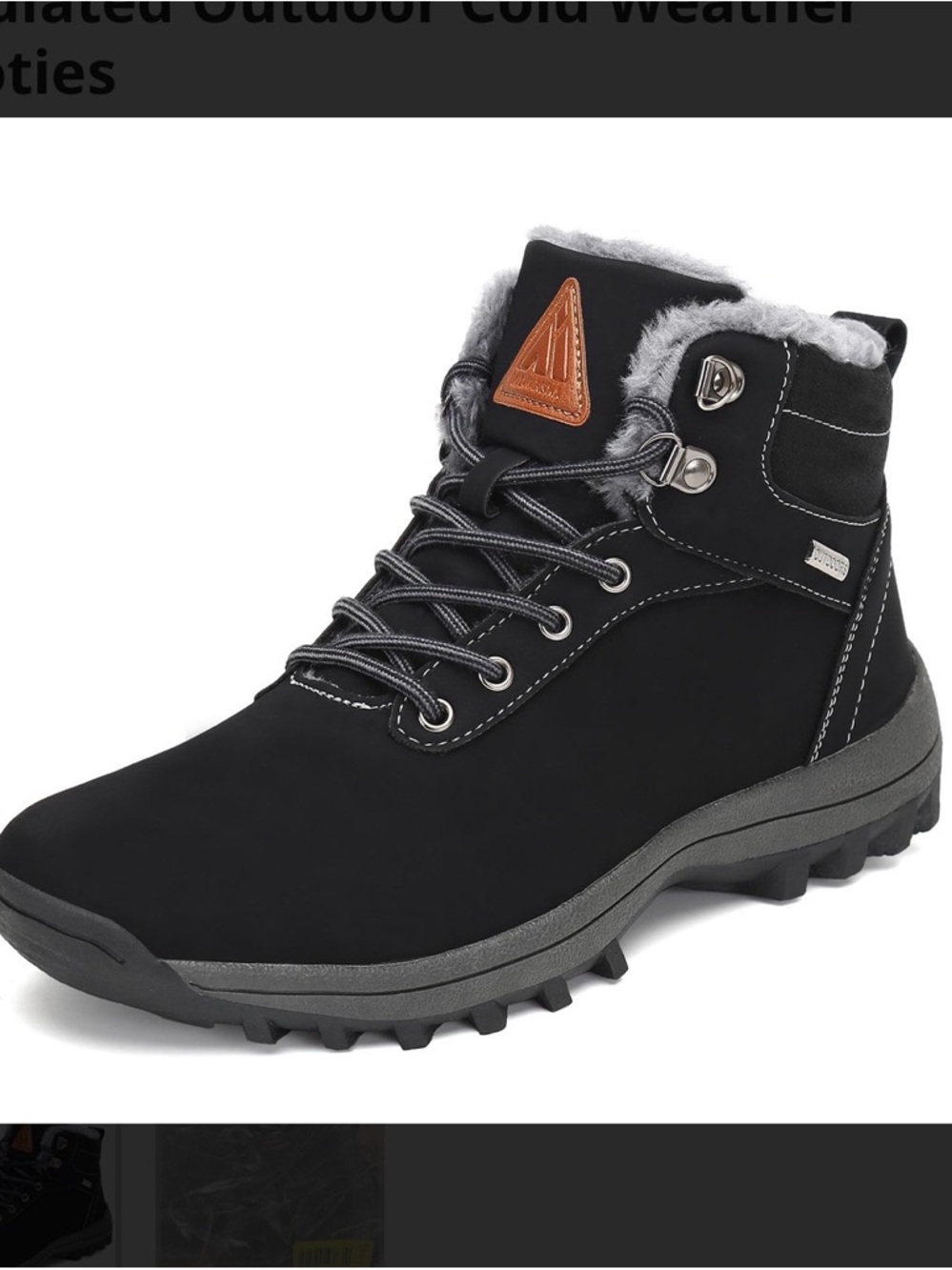 Mishansha Black Lace-Up Faux Fur Trim Ankle Boots